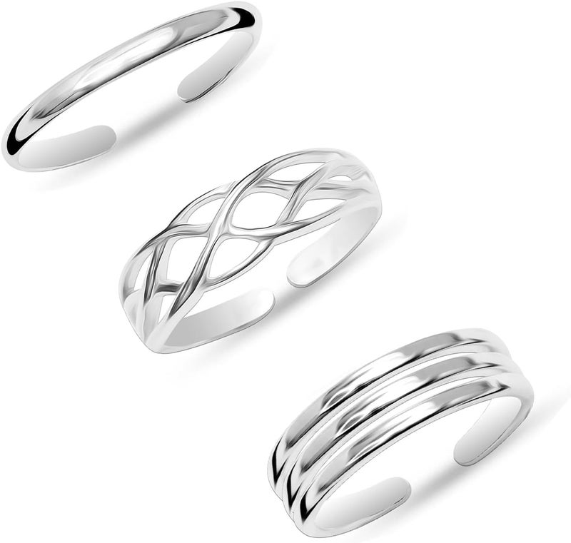 LeCalla 925 Sterling Silver Open Toe Rings Set for Women Adjustable Minimalist Toe Rings Summer Beach Foot Jewelry - Image 1